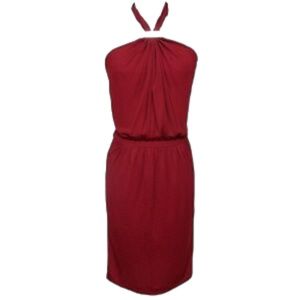 GUCCI Halter Dress Maroon Gold-Tone HW Red Brown Viscose Sleeveless Sz S